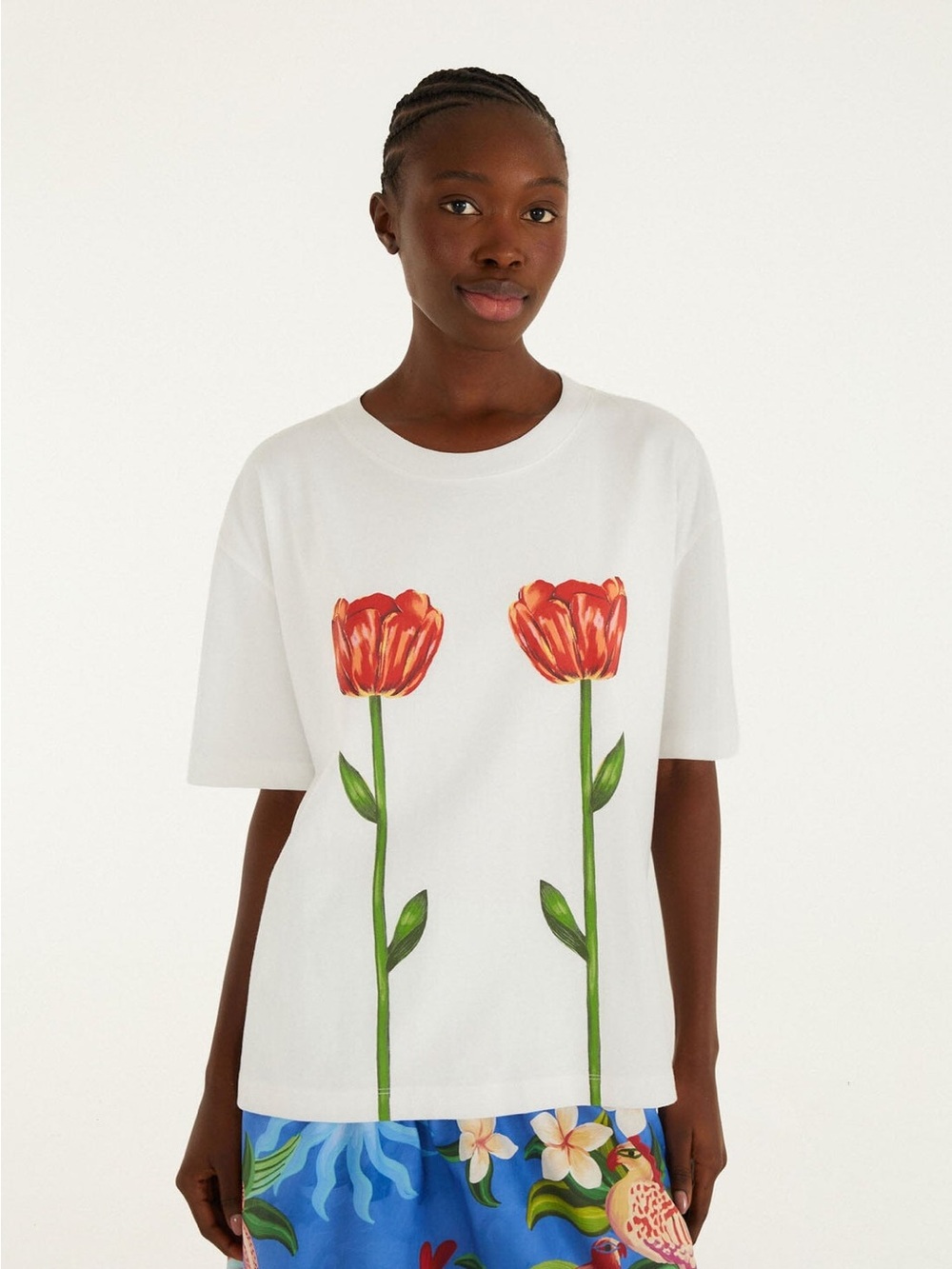 Farm Rio White Tropical Rose T-Shirt Small